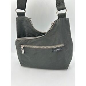 Baggallini Charcoal Gray Nylon Asymmetrical Multi-Zip Crossbody Travel Bag
